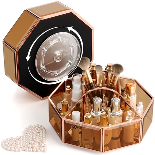 Image of CoralHouse 360 Rotating Makeup Organizer Spinning Vanity Organizer with Makeup Brush Holder for Countertop, Bathroom Storage, Skincare, Perfume & Cosmetic Organizer for Vanity(Black)