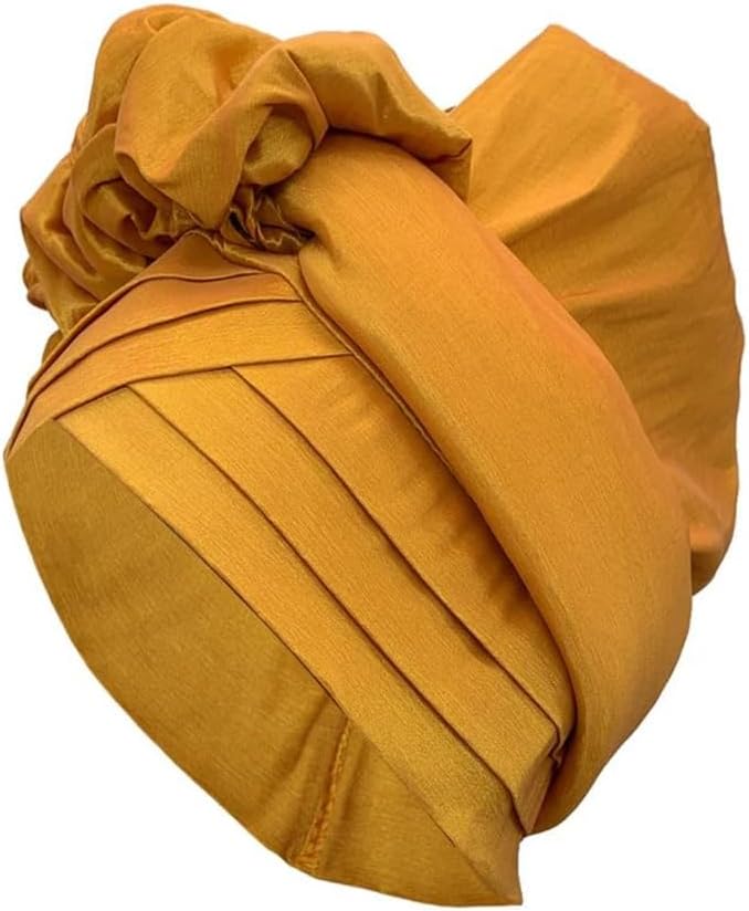 Women Ruffled Turban Cap for African Nigeria Wedding Party Silk Headwrap Lady Headwear