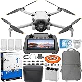 DJI Mini 4 Pro Folding Drone with RC 2 Remote (With Screen) Fly More Combo, 4K HDR Video, Under 249g, Omnidirectional Sensing, 3 Batteries Bundle with 1 Year DJI Care Refresh Plan & Accessories