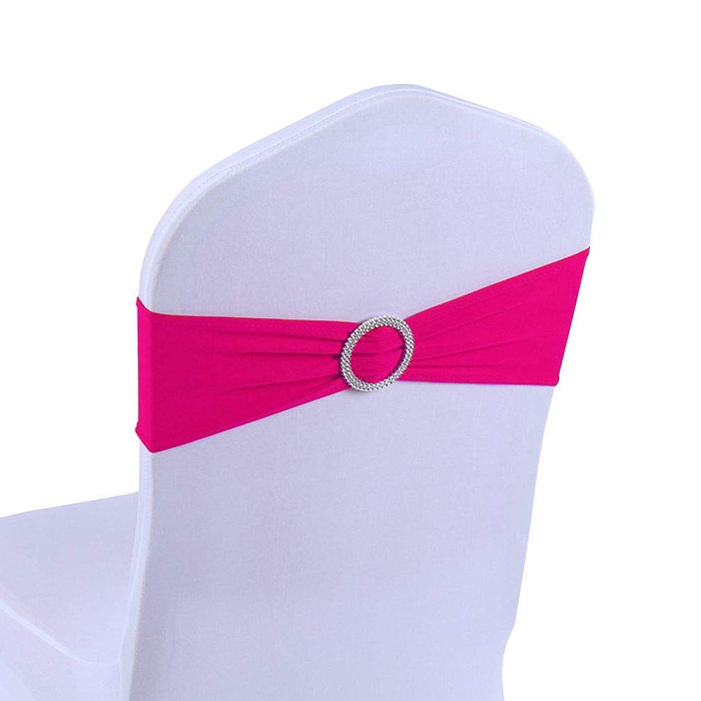 JK Home Stretch Spandex Chair Covers Sashes Bands With Buckle Slider, Elastic Soft Bows For Wedding Home Hotel Party Banquet Birthday Event Reception Rose Red 30pcs