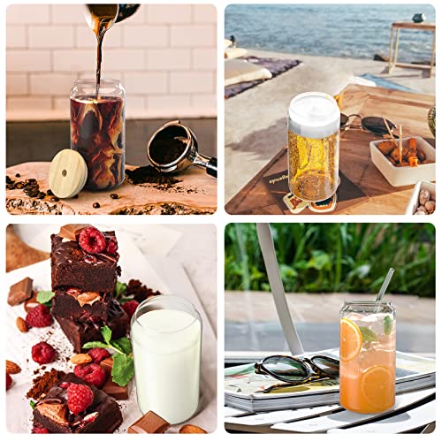 Finew Drinking Glasses With Bamboo Lids And Straws 8Pcs, Glass Cups Set, 16Oz Beer Can Shaped Glasses, Iced Coffee Cups, Cute Tumbler Cup, For Whiskey, Wine Cocktail Boba Tea Gift #TOP4