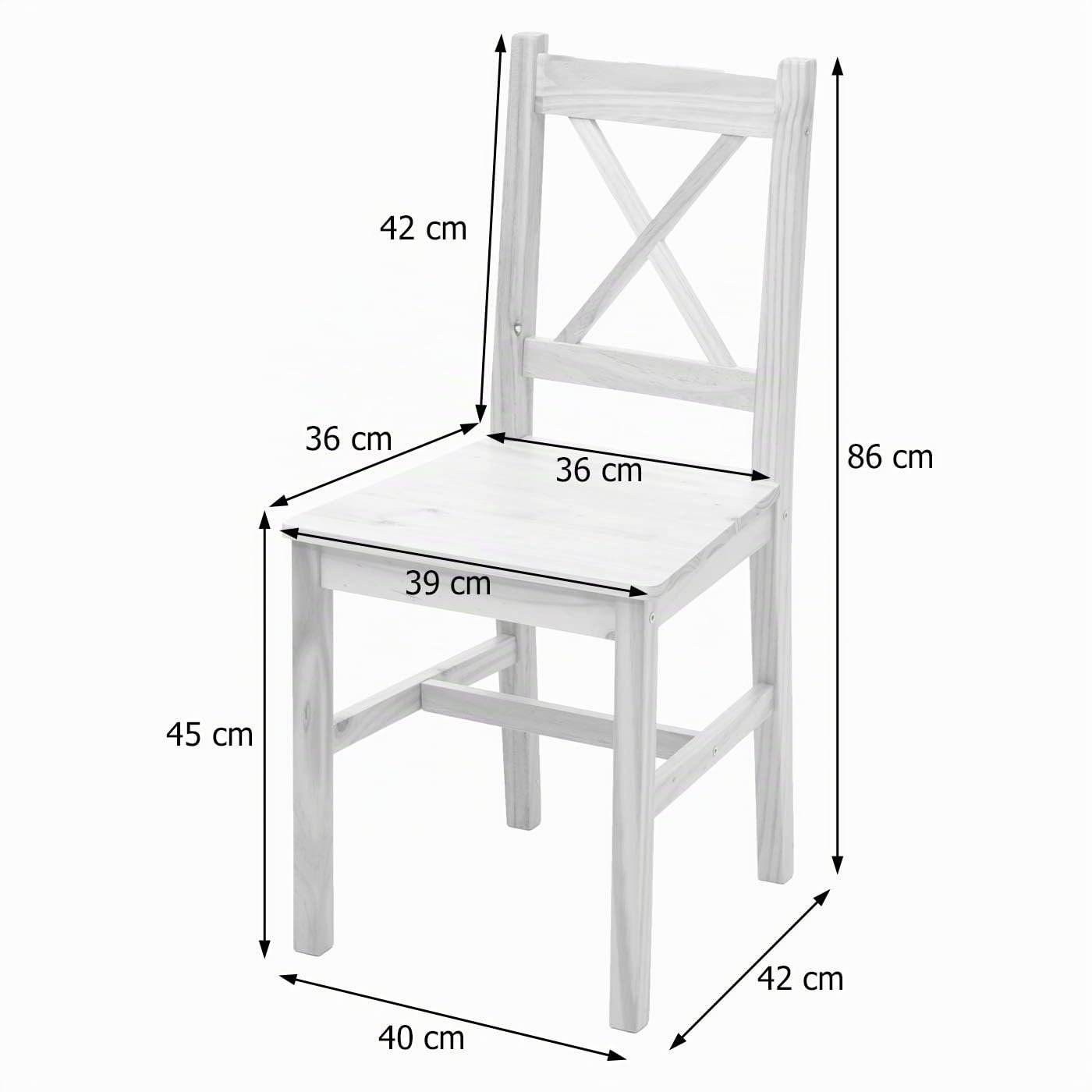 Mendler Juego de 2 sillas de comedor HWC-F77, sillas reclinables de cocina, madera maciza de pino barnizada