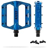AARON Rock MTB Pedale aus Alu mit abgedichteten Industrie-Kugellager, rutschfest durch austauschbare Pins, Plattform Fahrradpedale für E-Bike, BMX, Trekking, blau
