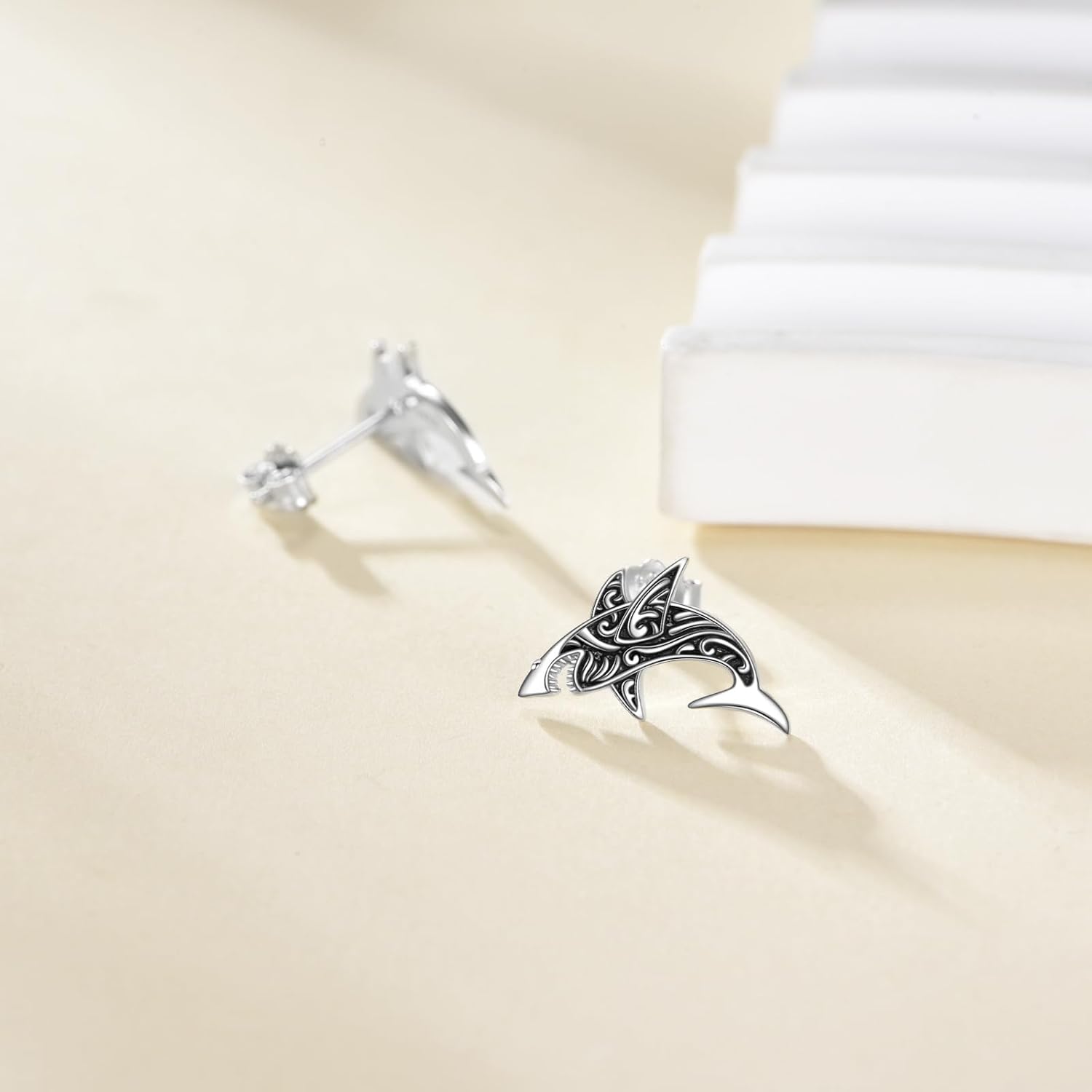 Lion Earrings Sterling Silver Shark Stud Earrings for Women Men