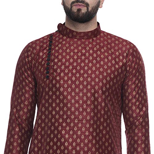 Image of Veera Paridhaan Men's Ethnic Maroon Jacquard Printed Long Staright Kurta(VP008082)
