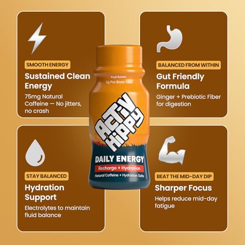 Image of ActivHippy Daily Energy Drink Shots | With 75 mg Natural Caffeine | No Added Sugar | Ginger Lemon Flavour| Pack of 6 x 60 ml
