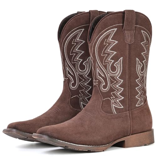 Image of IUV Cowboy Boots For Men with Wide Square Toe Western Retro Boot