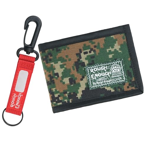Rough Enough Boys Wallet for Teen Kids Slim Thin Bifold with Coin Zipper Pocket Green Camo