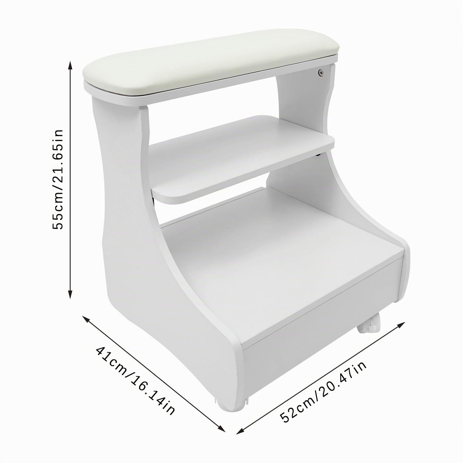 Poggiapiedi con Ruote, 2 Piani, Pedicure, Sgabello con Cassetto, Poggiapiedi, Salone, Squat, Per Sala Unghie, Massaggi, Bagni di Famiglia (Bianco)