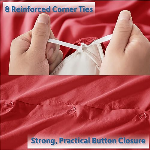 Nestl Red California King Duvet Cover Sets - Soft Double Brushed Cal King Duvet Cover, 3 Piece, with Button Closure, 1 Duvet Cover 104x98 inches and 2 Pillow Shams