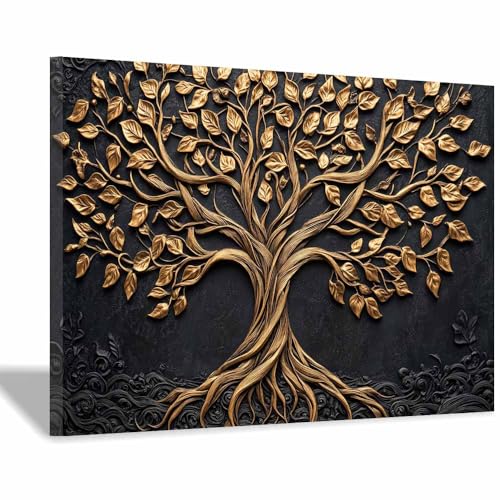 Arbre de vie décoration murale en métal doré 70x100cm encadrée pour salon