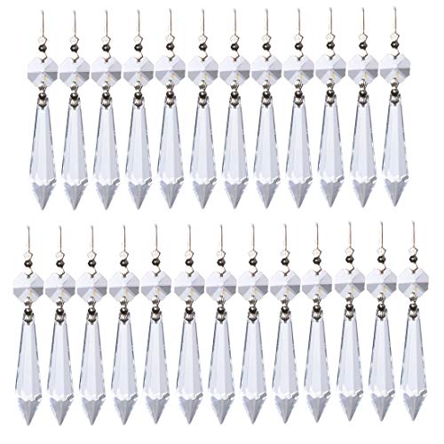 Waltz&F 25pcs Clear Crystal Chandelier Icicle Prisms Lamp Candelabra Replacement Parts with Octagon Beads,DIY Crystal Curtain Pendants,55mm