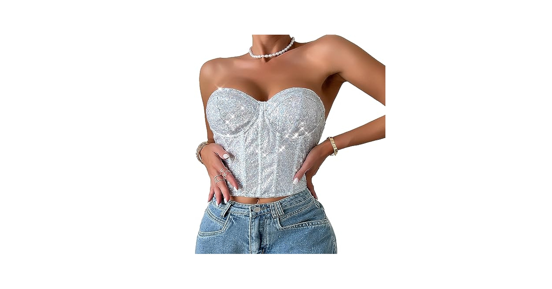 Amazon.com: hzjuyicn Sequin Corset Tops for Women Strapless