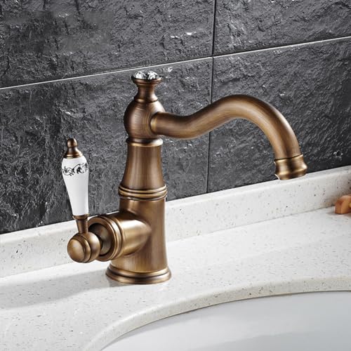 Mitigeur de lavabo en laiton rétro style antique avec commande eau chaude froide - 4
