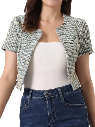 Image of Allegra K Tweed Cardigan for Women Vintage Open Front Short Sleeve Crop Outwear