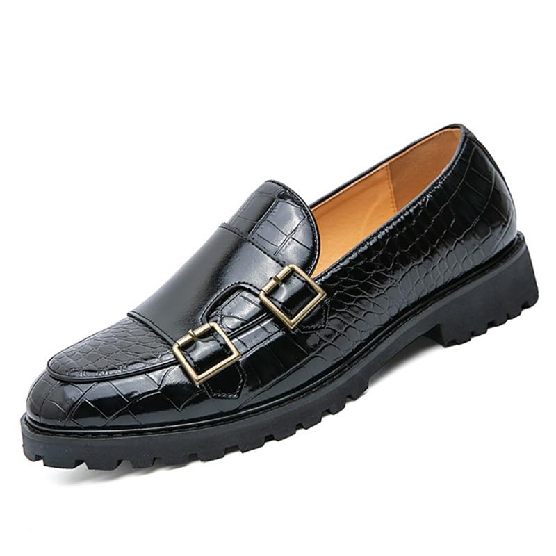 Men's Slip on Oxford Shoes Mens Retro Comfortable Double Monk Strap Leather Formal Business Dress Shoes Men Non-Slip Softsole Walking Derby Shoes