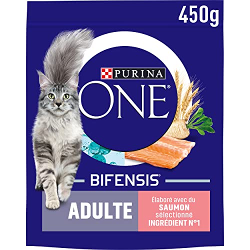 PURINA ONE | BIFENSIS | Chat Adulte | Renforce le système immunitaire, l'équilibre du microbiome et aide à maintenir un système urinaire sain | Croquettes | au Saumon | Sac | Lot de 10 x 450 Kg