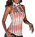 Women's Fashion Halter Crop Top Custom Backless Hollow Out Tank Top Blouse, (Color: is as Pictured), Large