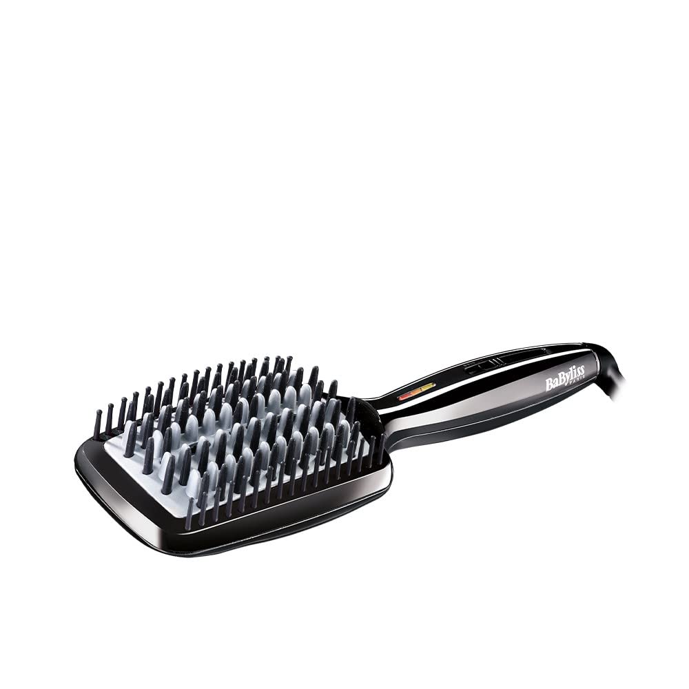 Babyliss HSB101E Smoothing Brush, Spazzola Termica Lisciante, Elementi In Ceramica E Setole Morbide In Silicone, Funzione Ionica Anti-Crespo, 3 Temperature, Nero-image