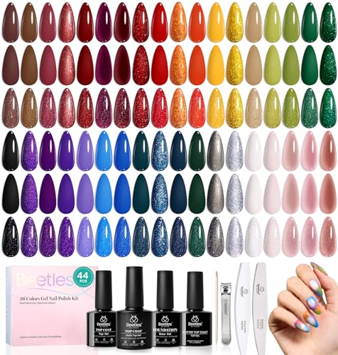 Image of Beetles Gel Nail Kit, Mystic Wonderland Gel Polish Set, 36 Colors Burgundy Brown Orange Red Polish Kit with Base Coat Glossy Matte & Glitter Top Coat Soak Off UV Led Nails Gifts for Women