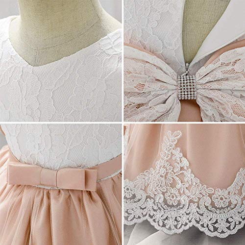 Lace Flower Girls Bowknot Tutu Dress For Kids Baby Christening Baptism Communion Birthday Party Formal Dress Toddler Princess Pageant Wedding Bridesmaid Dance Gown With Headwear Apricot 12-18 Months #TOP2