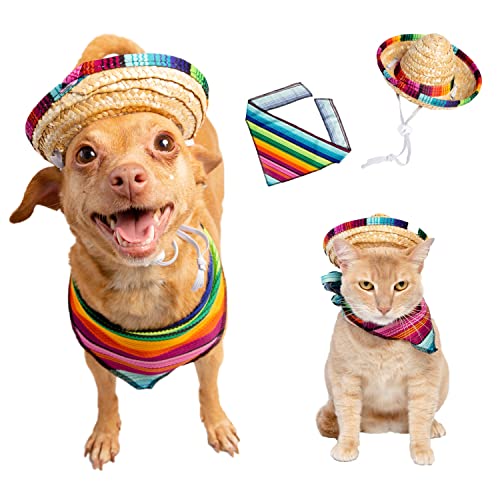 Disfraz Mexicano para Perro y Gato 2 Piezas Sombrero y Collar