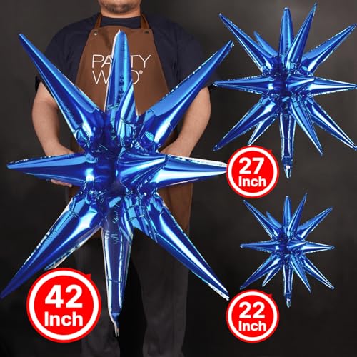 Image of PartyWoo Navy Blue Star Spike Balloons 10pcs Explosion Foil Mylar Balloons | 42 27 22 Inch for Gender Reveal Graduation Bachelorette Birthday Baby Shower Bridal Shower Anniversary Party Decorations