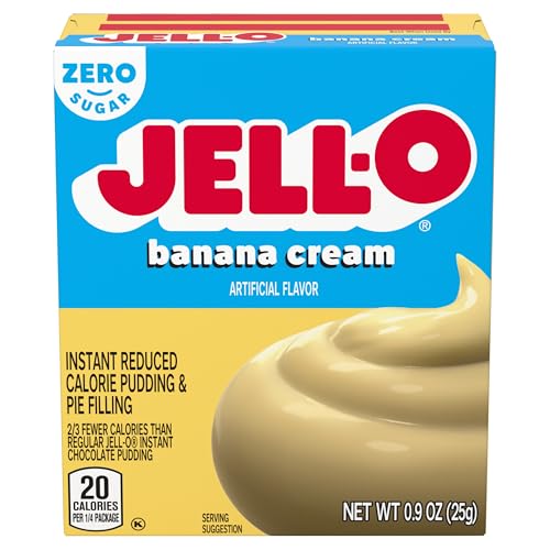 Image of Jell-O Zero Sugar Banana Cream Instant Pudding & Pie Filling Mix, Fat Free, Reduced Calorie Dessert for Pies, No-Bake & Baking Recipes, 0.9 oz (Pack of 6)