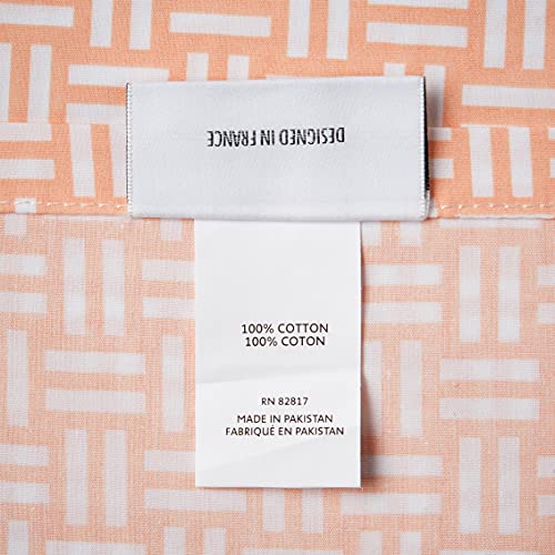 Image of Lacoste 100% Cotton Percale Sheet Set, Basketweave Print, Iced Apricot, Queen