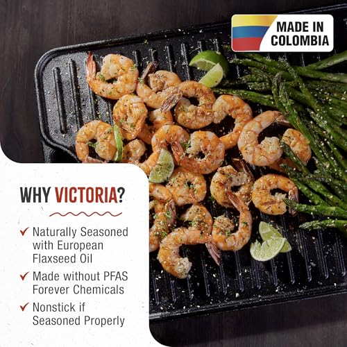 Image of Victoria 20-by-14-Inch Rectangular Cast Iron Griddle, Preseasoned Reversible Griddle