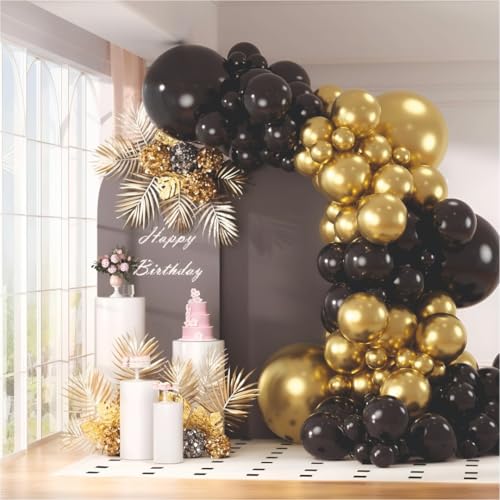 Image of Beige Balloon Decoration Kit - 36 Pcs Black & Golden Balloons for Birthday, Weddings, Anniversary & New Year Events Garland Set | Birthday Decoration Items for Kids & Adult