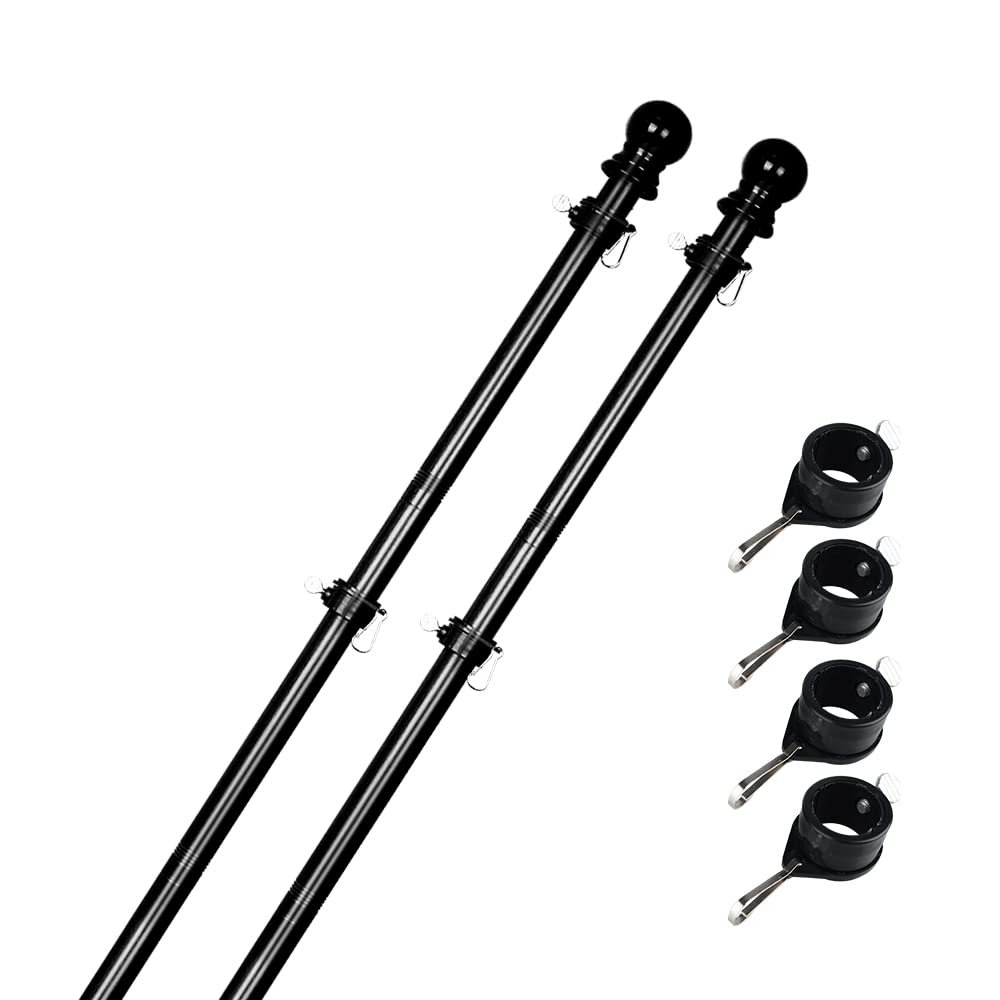 PHITRIC 6 FT Flag Pole for Kit (2 Packs), Tangle Free Spinning Stainless Steel Flagpole, Suitable for 3x5 Heavy Garden Flag 1" Dia Flag Pole for House, Wall-Mounted (Without Bracket,Black)