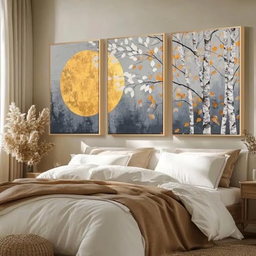 Tableau arbre mort lune déco murale triptyque Japandi 60x80cm