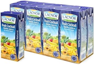 Lacnor Essentails Fruit Cocktail 100% Juice, No Added Sugar, No Preservative, 180ML Pack of 8