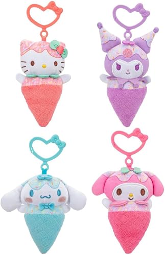 Hello Kitty and Friends Paquete de 4 peluches con clip de helado con Hello Kitty, Kuromi, My Melody y Cinnamoroll con clips de lazo únicos disponible en Yaxa Costa Rica