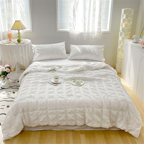 Chickwin Colcha Acolchada, Colchas Acolchadas Seersucker Cama 90/135/150/180, Cubrecama Verano Reversible Microfibra Suave Cómoda para Cama Individual Matrimonio (Blanco,200x230cm)