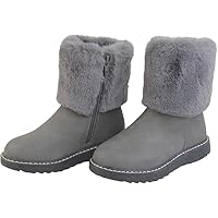 Girls Winter Ankle Boots Kids Fur Lined Snow Boots with Zip | Faux Leather Warm Fluffy Fashion Shoes for Girls | Comfortable Memory Foam Insole - (Grey 13 Uk)