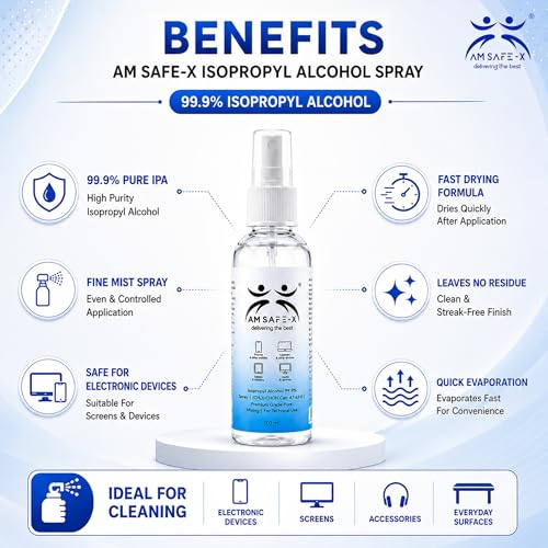 Image of AMSAFE-X Isopropyl Alcohol IPA Spray 99.9% Pure [(CH3)2-CH-OH] CAS: 67-63-0] | Electronic Cleaning Solution for Mobile, Laptop, Keyboard, PC Components & Gadgets | 100ml