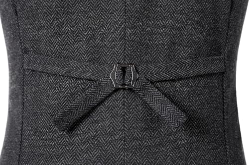 Image of SOLOVEDRESS Mens Vintage Tweed Suit Vest V Neck Casual Wool Waistcoat for Wedding Groomsmen