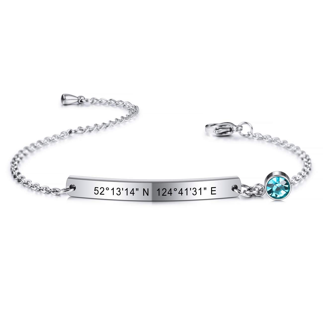 MeMeDIYPulsera Personalizada Grabado Personalizado Nombre/Fecha/Coordenadas para las Mujeres Chica Novia Eslabón de Acero Inoxidable Pulsera de Piedra de Nacimiento con la Cadena Ajustable