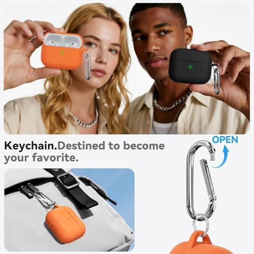 Image of Meyaar for AirPods Pro 3 Case 2025 with Cleaner Kit,Soft Silicone Protective Cases for Apple AirPods Pro 3rd Generation Case for Women Men,AirPod Pro 3 Cases Cover Accessories with Keychain(Orange)
