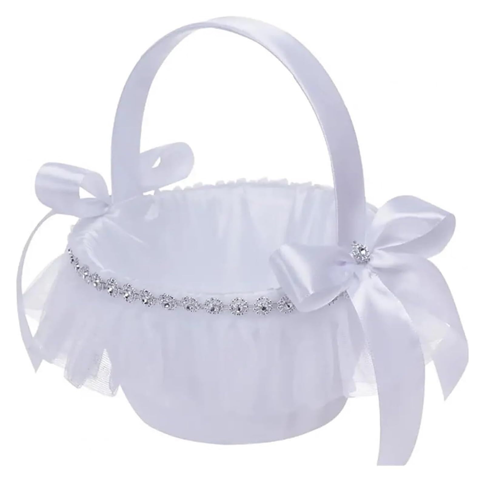 Wedding Flower Baskets, White Flower Basket Lace Decor Handheld Wedding(White3)