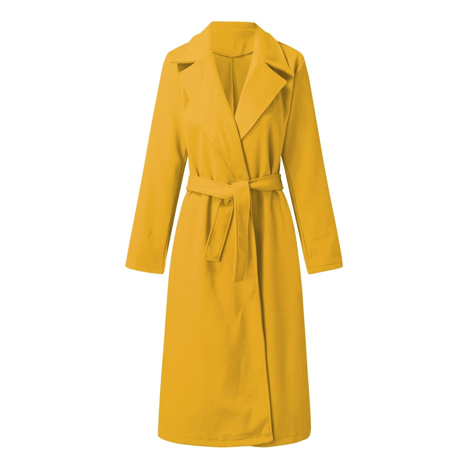 FUPODD Wintermantel Damen Lang Elegant Wollmantel Winter Damen-Mäntel Mit Gürtel Winterjacke Warm Trenchcoat Revers Damenmantel Übergang Lange Mantel Frauen Casual Jacke Outwear Einfarbig Wintercoat