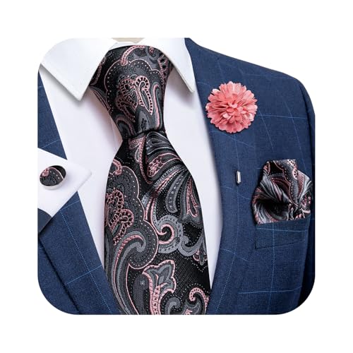Image of DiBanGu Silk Ties for Men Necktie and Lapel Pin Brooch Set Formal Woven Paisley Plaid Striped Solid Tie Wedding Party