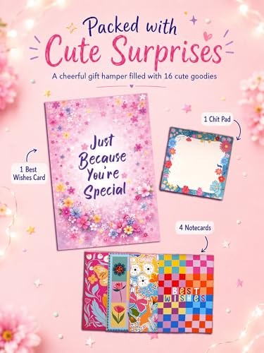 Image of Doodle Magic Moments Gift Hamper for Girls | 16 Cute Goodies with Notebook, Floral Desk Stand, Stickers, Photo Frame, Magnets, Key Ring, Pen, Thoughtful Card, Notecards & Chit Pad | Ready-to-Gift Birthday Hamper | Gift Set for Teens, Best Friends & Sisters
