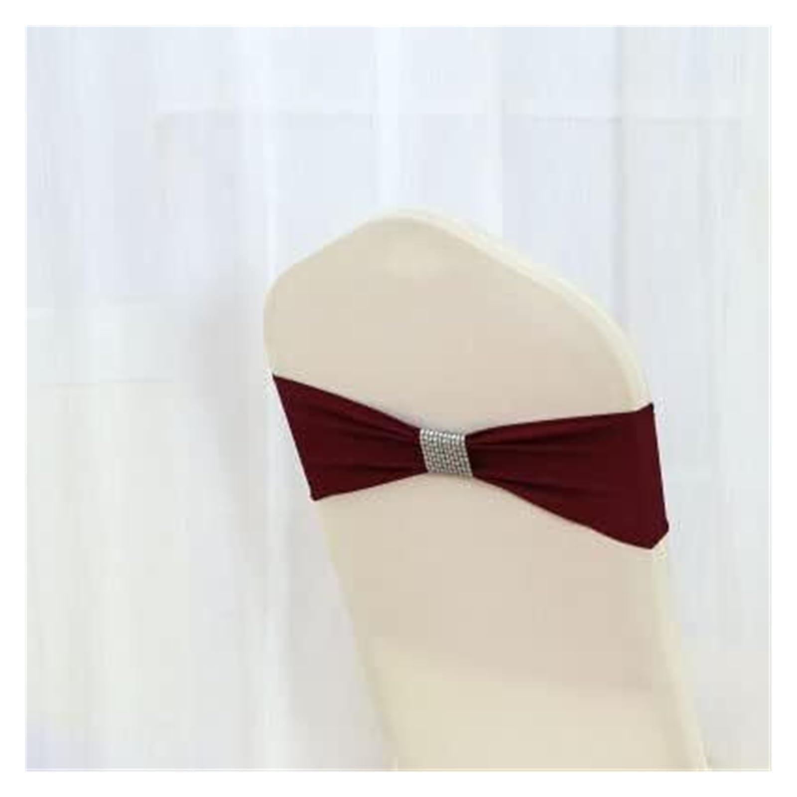 REcsdza chair sashes, Spandex Wedding Chair Sash Bow Tie Ribbon Bands Party Banquet Decoration With Shiny Belt(Burgandy)