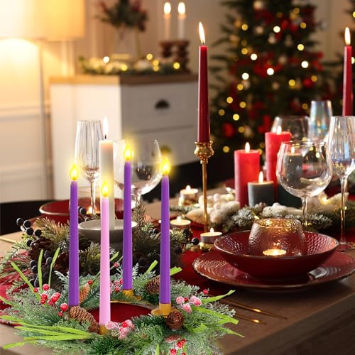 5 PCS Christmas Advent Wreath with Candles Holder Norfolk Pine Red Berries Cedar Snowy Pine Needles Wreath Christmas Advent Candles for Home Fireplace Church Centerpiece Table School Fireplace Decor by YLOLUL - Image 4