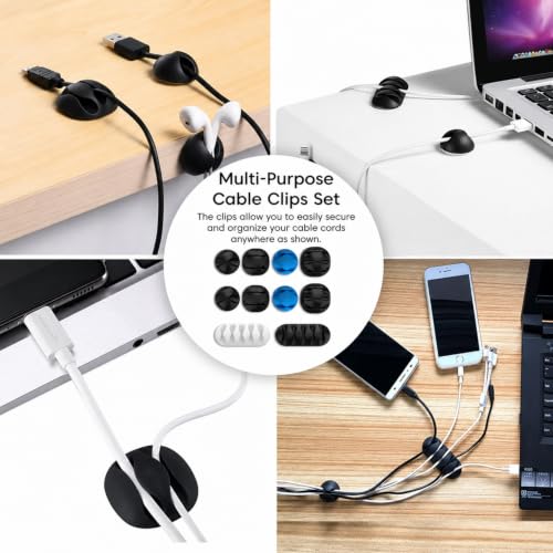Image of Sounce Cable Organizer Clips, Self-Adhesive Silicone Cord Holder & Wire Manager for Desk, TV, PC, Car, Home, Office | Cable Management Hooks (Set of 10, Black)