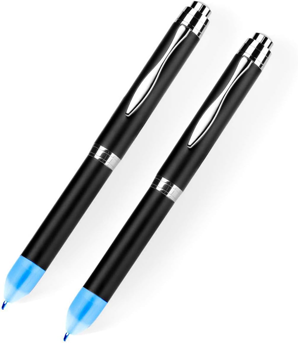 2pcs Pen Light,Metal Pen with Light,AAA Battery Powered Light Up Ballpoint Pen,Two Brightness Settings Frosted Soft Light Led Pen Light for Nurses Lighted Tip Pens for Writing in the Dark-Blue