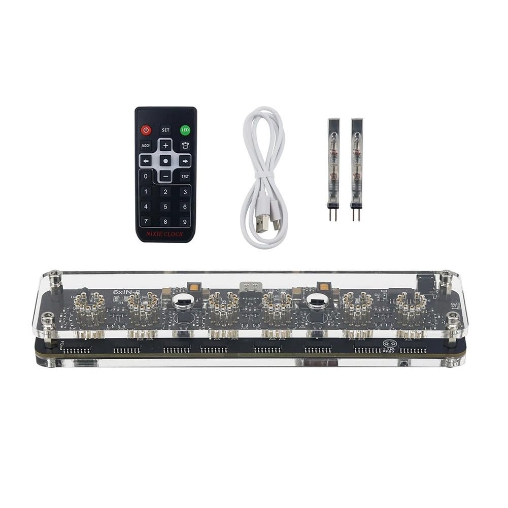 IN-8 Advanced Version Nixie Tube Clock Base with Colon Tube, Remote Control & LED Ambient Light, USB-C 5V, for 6-Digit Display, for IN-8 (NH-8) Tubes